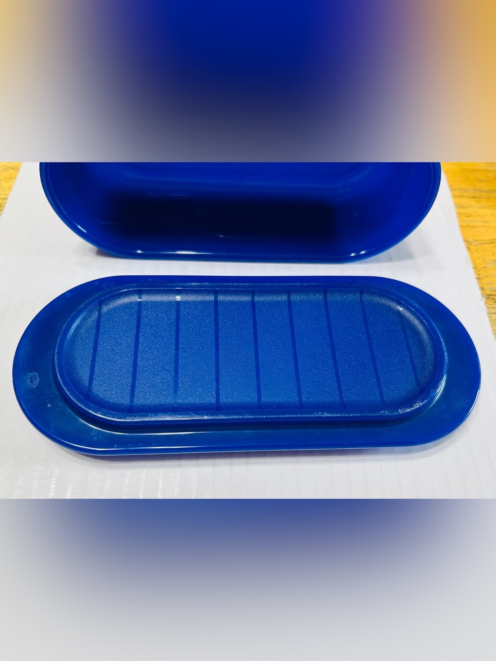 Tupperware impressions butter dish, navy blue, holds 1 stick of butter. NEW. - Picture 6 of 6